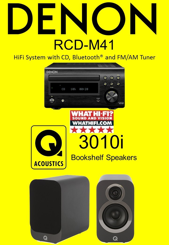 Denon RCD-M41(DAB) with Q Acoustics 3010i Bookshelf Speakers