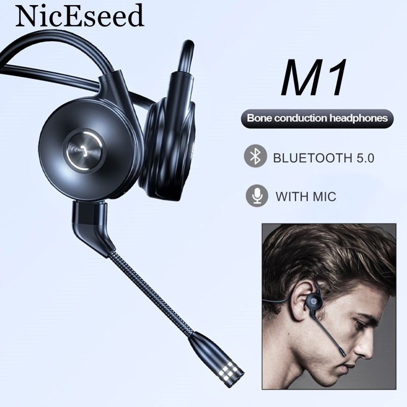 NicEseed M1 Bone Conduction Headphones Bluetooth-compatible 5.0 Wireless Sports Earphones Dual Microphone Noise Cancellation Headset