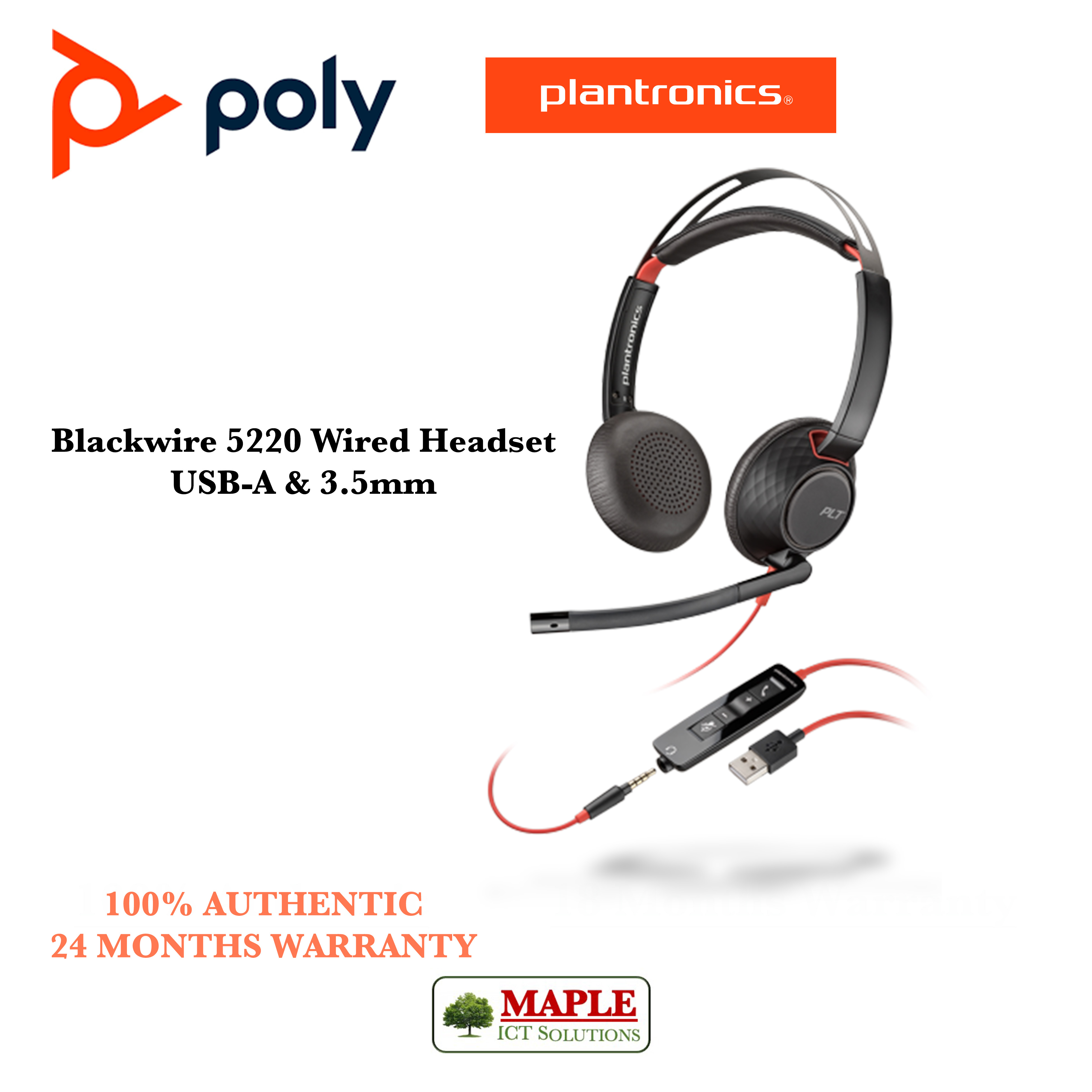 Plantronics Blackwire 5220 USB & 3.5mm Headset