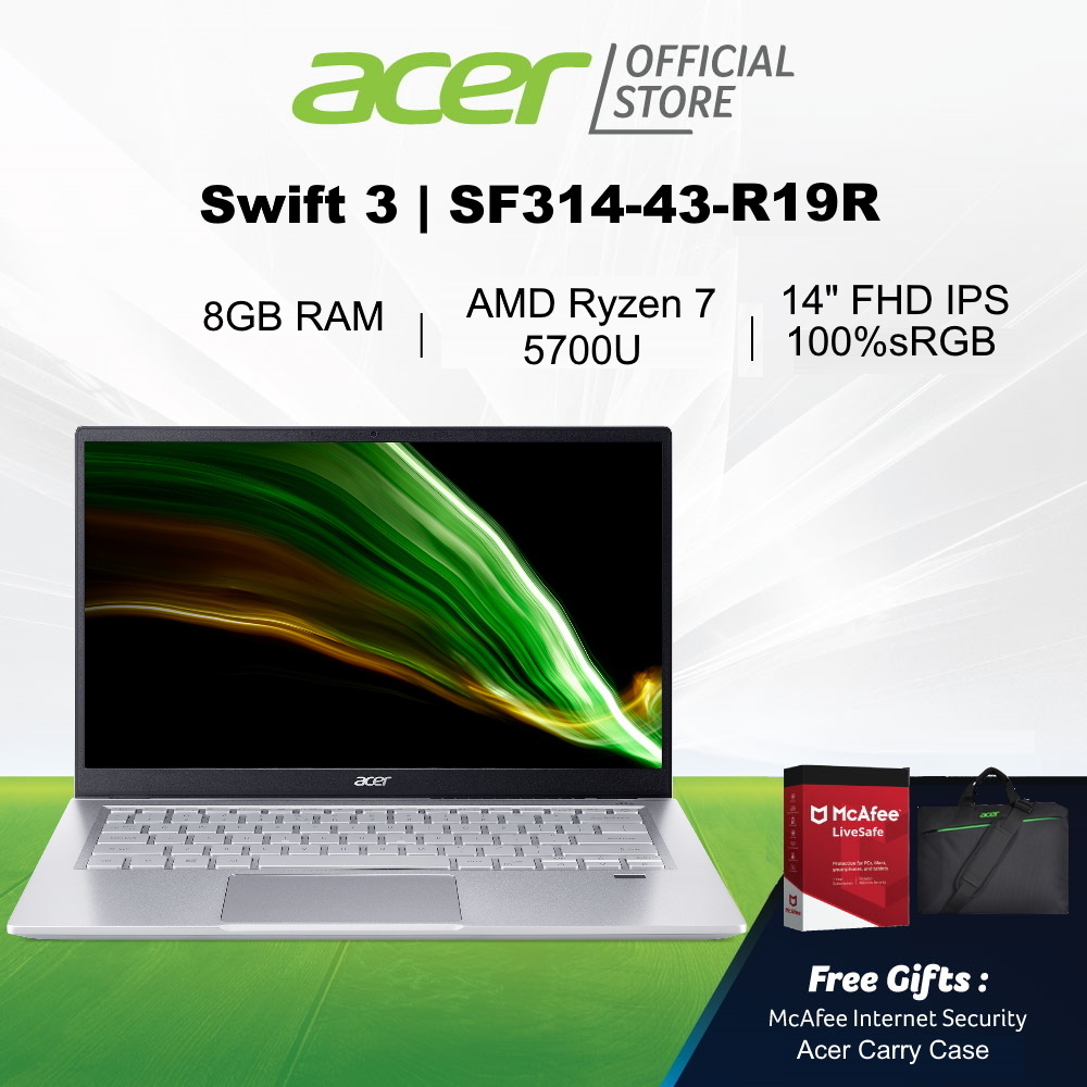 Acer Swift 3 SF314-43-R19R 14-Inch FHD IPS ,100%sRGB, 300 Nits, Anti-Glare Laptop | Ryzen 7 5700U