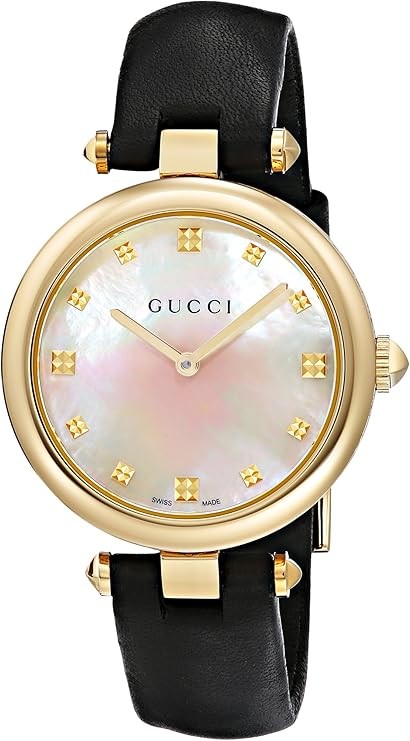 Gucci Swiss Quartz Gold-Tone and Leather Dress Black Women's Watch(Model: YA141404)